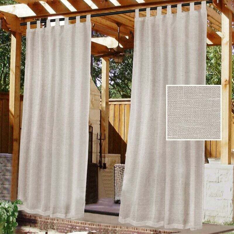 2 Pcs Outdoor Curtain, Patio Curtain, Detachable Sticky Tab Top for Easy and Non-Slip Hanging, Waterproof Outdoor Decking, Natural, 132 x 213 cm - Image 1