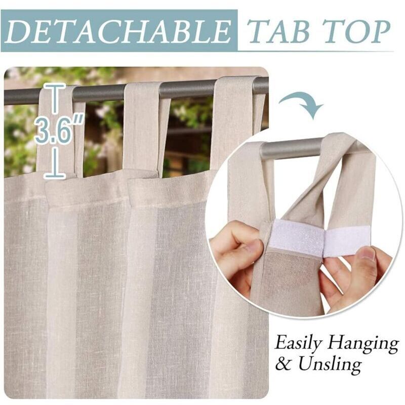 2 Pcs Outdoor Curtain, Patio Curtain, Detachable Sticky Tab Top for Easy and Non-Slip Hanging, Waterproof Outdoor Decking, Natural, 132 x 213 cm - Image 2
