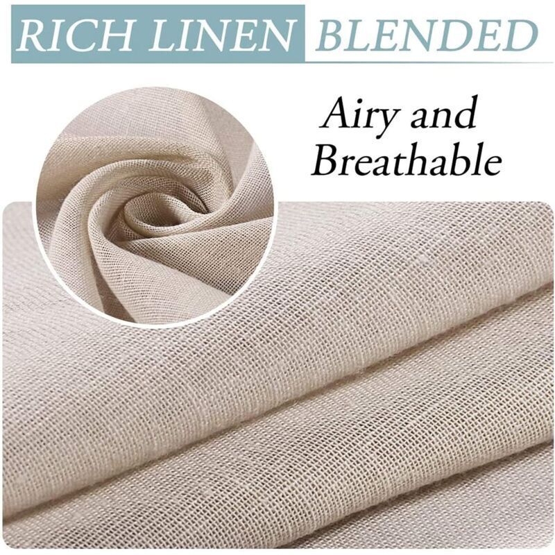 2 Pcs Outdoor Curtain, Patio Curtain, Detachable Sticky Tab Top for Easy and Non-Slip Hanging, Waterproof Outdoor Decking, Natural, 132 x 213 cm - Image 3