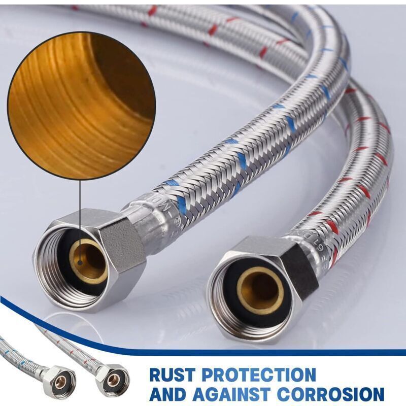 2 Pcs Universal G1 2 Tap Hose, Flexible SUS304 Stainless Steel Connection Hose for Hot and Cold Water Mixer Tap, Kitchen Sink, Bathroom, 600 mm - Image 2
