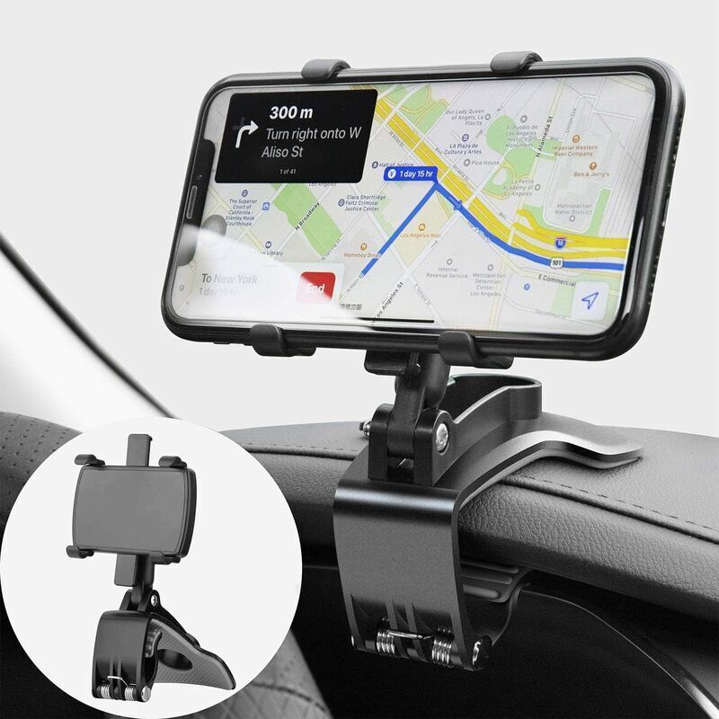 360 Degree Rotating Car Phone Holder, Dashboard Mount for GPS and Smartphones, Black, 4-7 Inch - Image 1