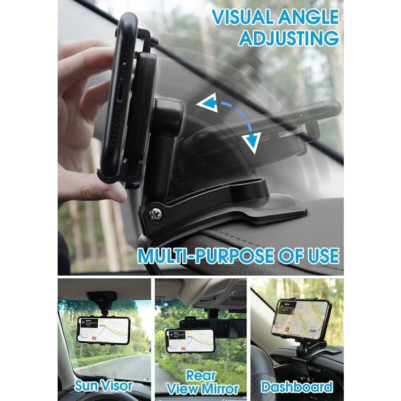 360 Degree Rotating Car Phone Holder, Dashboard Mount for GPS and Smartphones, Black, 4-7 Inch - Image 2