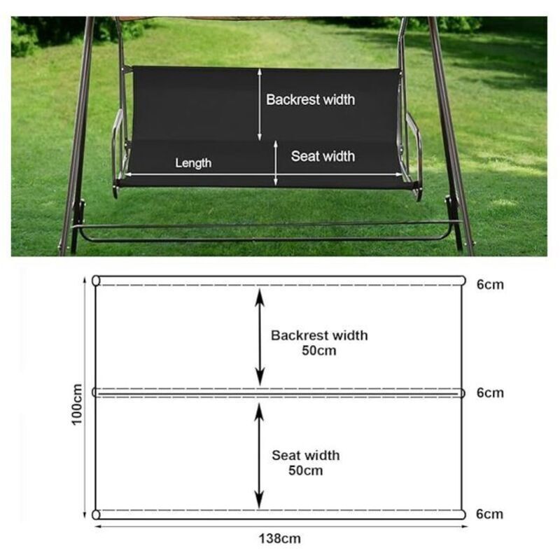 1 Pcs Grey, Swing Chair Seat Cover, Garden Swing Canvas, Waterproof Swing Seat Cover, Windproof Cover, Replacement for Outdoor Chair, 138 x 50 x 50 cm - Image 4