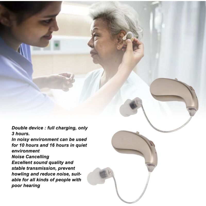2 Pcs Digital Sound Amplifier, Rechargeable Hearing Aid with Noise Cancellation for Seniors and Adults with Hearing Loss, Silver, Dubuns - Image 3