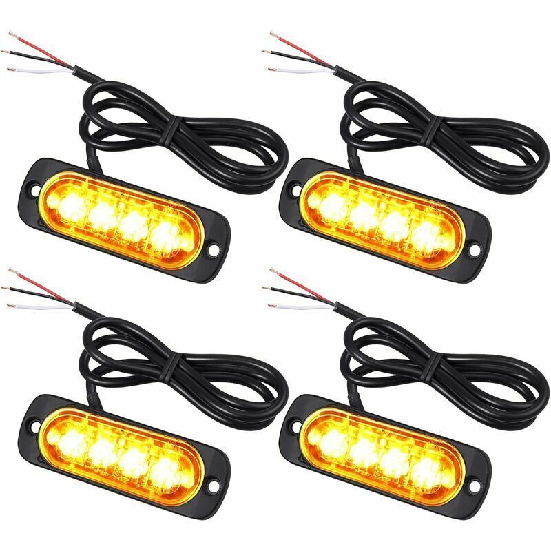 4 Pcs 4 LED Penetration Lights 12 24V Orange LED Rotating Beacon Flashing Lights Emergency Alarm Indicator Strobe Turn Signals Car Ipx-4 for Van - Image 1