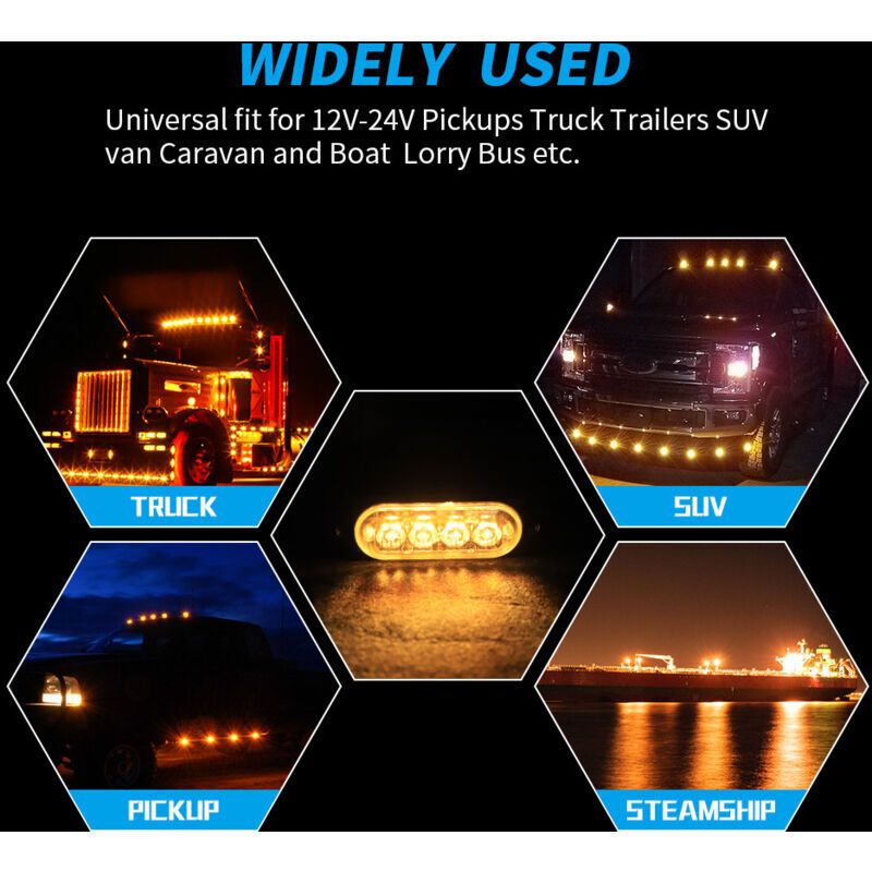 4 Pcs 4 LED Penetration Lights 12 24V Orange LED Rotating Beacon Flashing Lights Emergency Alarm Indicator Strobe Turn Signals Car Ipx-4 for Van - Image 2