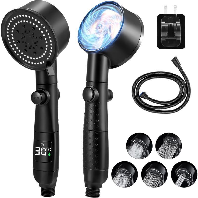 High Pressure Shower Head, Bathroom Shower Head with 5 Adjustable Modes, Anti-Limescale Massaging Shower Head with Water Stop - Image 1