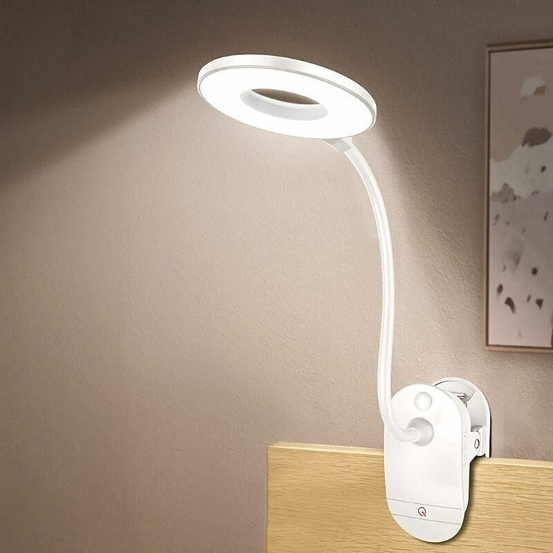 Battery-Powered Clip-on Reading Light for Bed, with 3 Brightness Levels, Rechargeable Via USB - Image 1