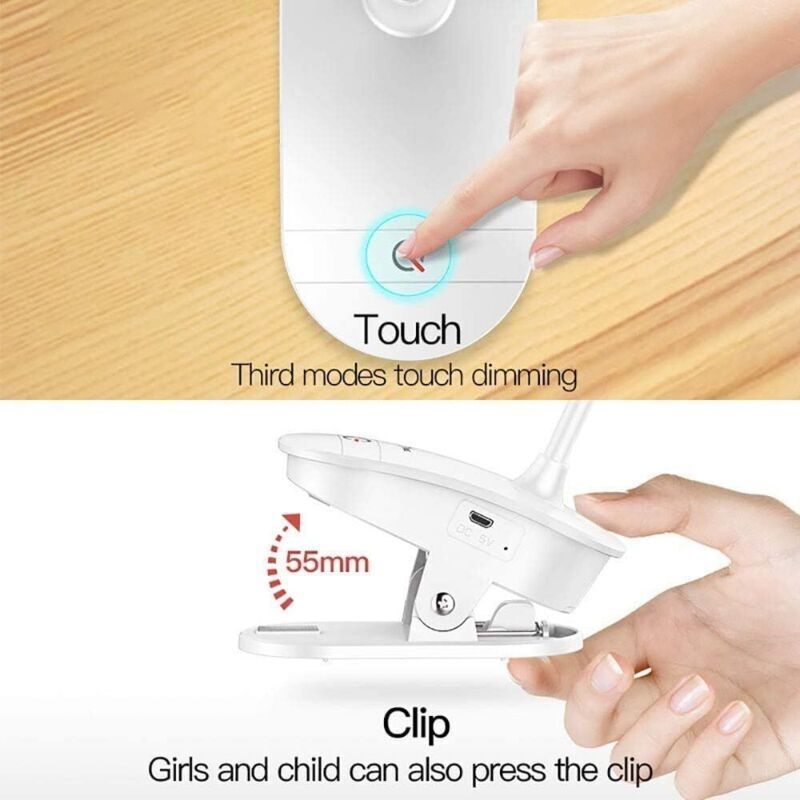 Battery-Powered Clip-on Reading Light for Bed, with 3 Brightness Levels, Rechargeable Via USB - Image 3