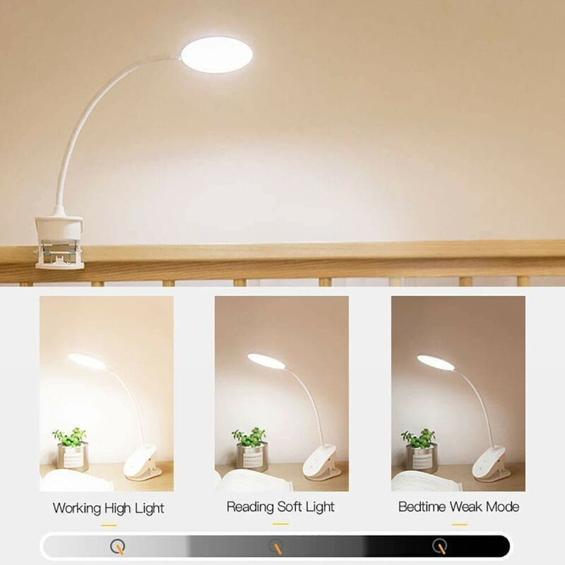 Battery-Powered Clip-on Reading Light for Bed, with 3 Brightness Levels, Rechargeable Via USB - Image 4
