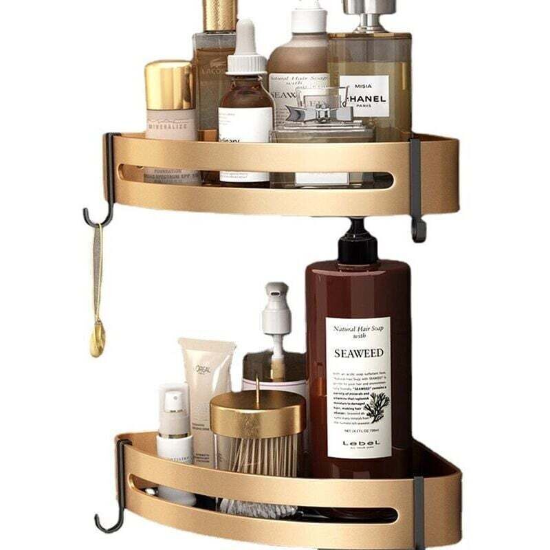 2 Pcs Corner Shower Shelves, No Drilling Required, Adhesive Bathroom Shelf, Stainless Steel Triangle Storage Basket for Shampoo and Soap with Hooks - Image 2