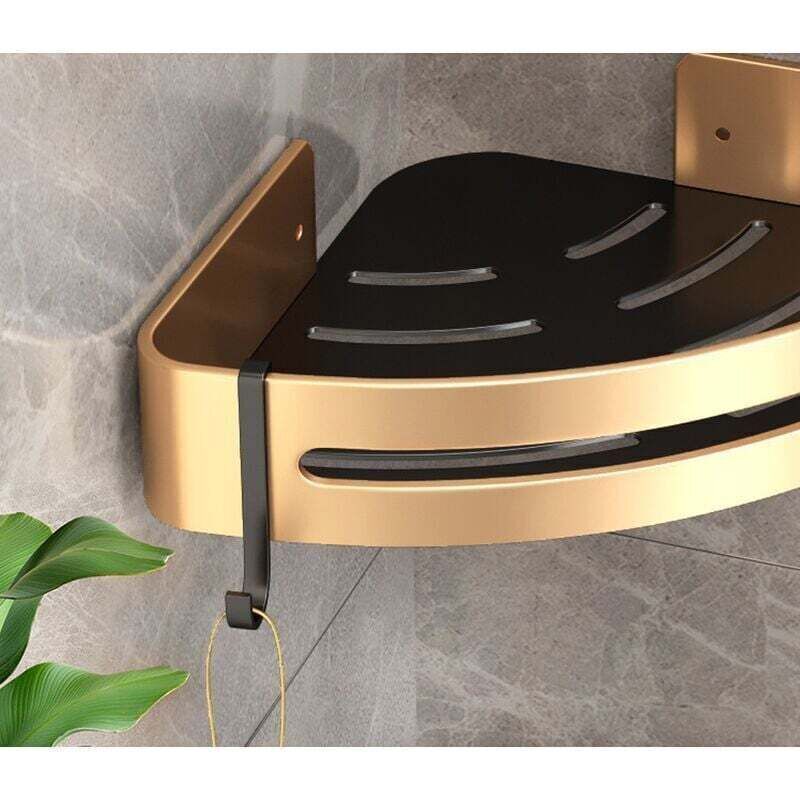 2 Pcs Corner Shower Shelves, No Drilling Required, Adhesive Bathroom Shelf, Stainless Steel Triangle Storage Basket for Shampoo and Soap with Hooks - Image 4