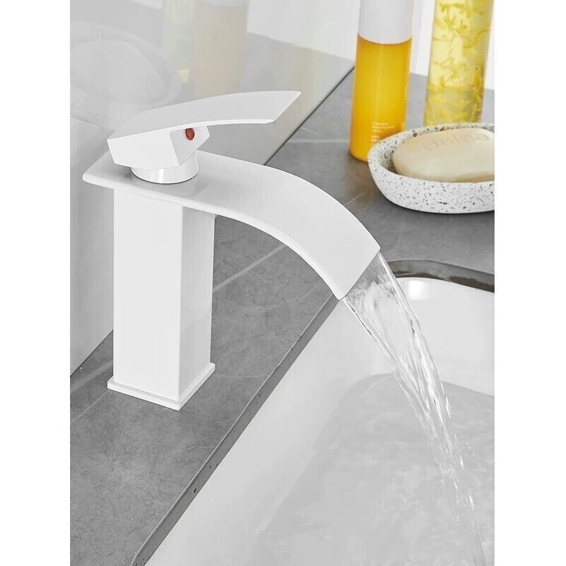 Modern Faucet for Bathroom and Kitchen, Waterfall Effect, Elegant Design Basin Faucet, Hot and Cold Water Mixer Tap Available, White - Image 2