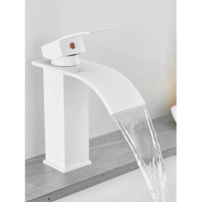 Modern Faucet for Bathroom and Kitchen, Waterfall Effect, Elegant Design Basin Faucet, Hot and Cold Water Mixer Tap Available, White - Image 3
