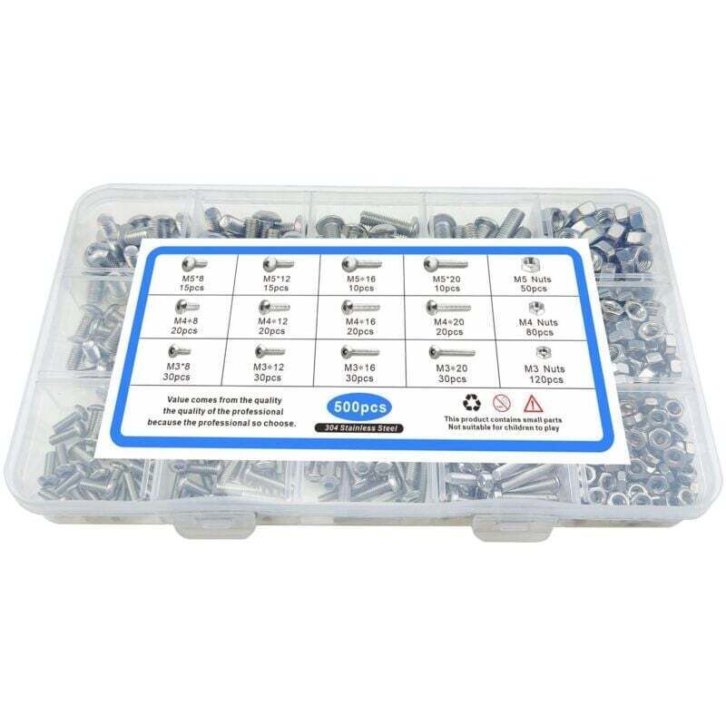 500 Pcs Stainless Steel Box Set M3 M4 M5 Round Head Bolt Screw Nut Disc Head Internal Hex Screw - Image 3