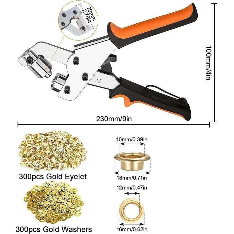300 Pack Tarpaulin Eyelet Pliers, Eyelets, Diameter, Portable Eyelet Pliers for Fabrics, Tarpaulins, Leather, 10 mm - Image 4