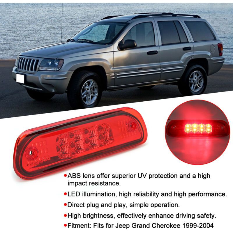 High-Mounted LED Brake Light 55155140AB Compatible with Jeep Grand Cherokee 1999-2004, Red - Image 4
