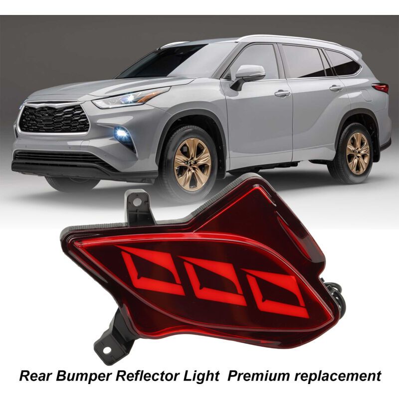 Red Rear Bumper Reflector Light, Brake Light, Position Light and Sequential Turn Signal Compatible with Highlander 2020 to 2023 - Image 2