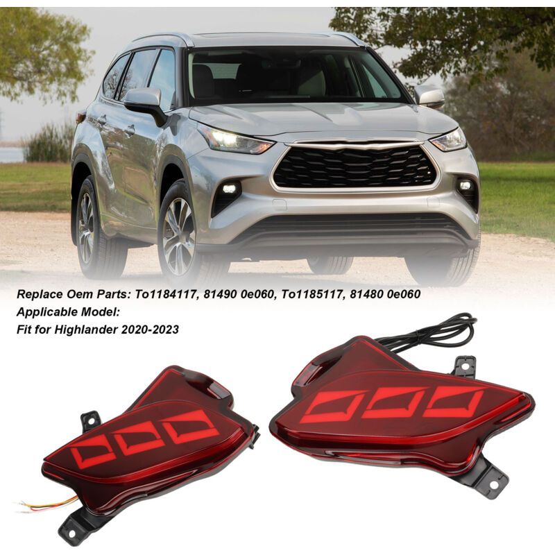 Red Rear Bumper Reflector Light, Brake Light, Position Light and Sequential Turn Signal Compatible with Highlander 2020 to 2023 - Image 3