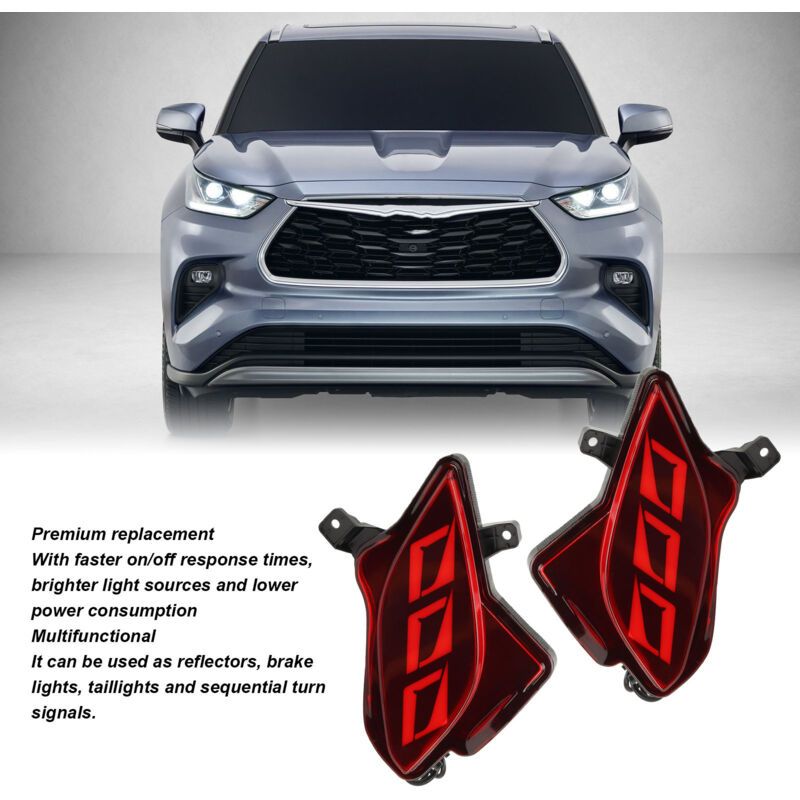 Red Rear Bumper Reflector Light, Brake Light, Position Light and Sequential Turn Signal Compatible with Highlander 2020 to 2023 - Image 4