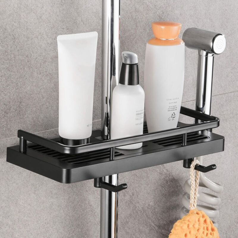 1 Pcs Shower Shelf, Soap Dish, Bathroom Shower Storage without Drilling, with Shower Soap Holder, Hooks and Wall-Mounted Towel Rack, Rustproof - Image 1