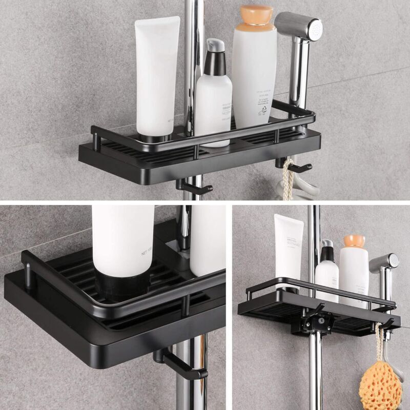 1 Pcs Shower Shelf, Soap Dish, Bathroom Shower Storage without Drilling, with Shower Soap Holder, Hooks and Wall-Mounted Towel Rack, Rustproof - Image 3