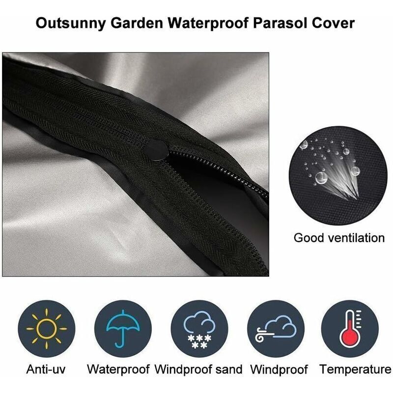 Waterproof 210D Oxford Cantilever Parasol Cover, Garden Parasol Cover, Protective Cover for Cantilever Parasol, 240 x 57 x 57 cm - Image 4