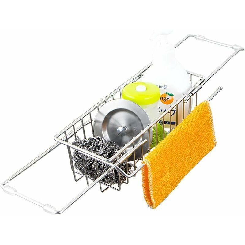 Kitchen Sink Organizer, Extendable Sponge Holder, Telescopic Drainer Stainless Steel Organizer Multifunctional Quick Drain Towel Rack, 23-47 cm - Image 1