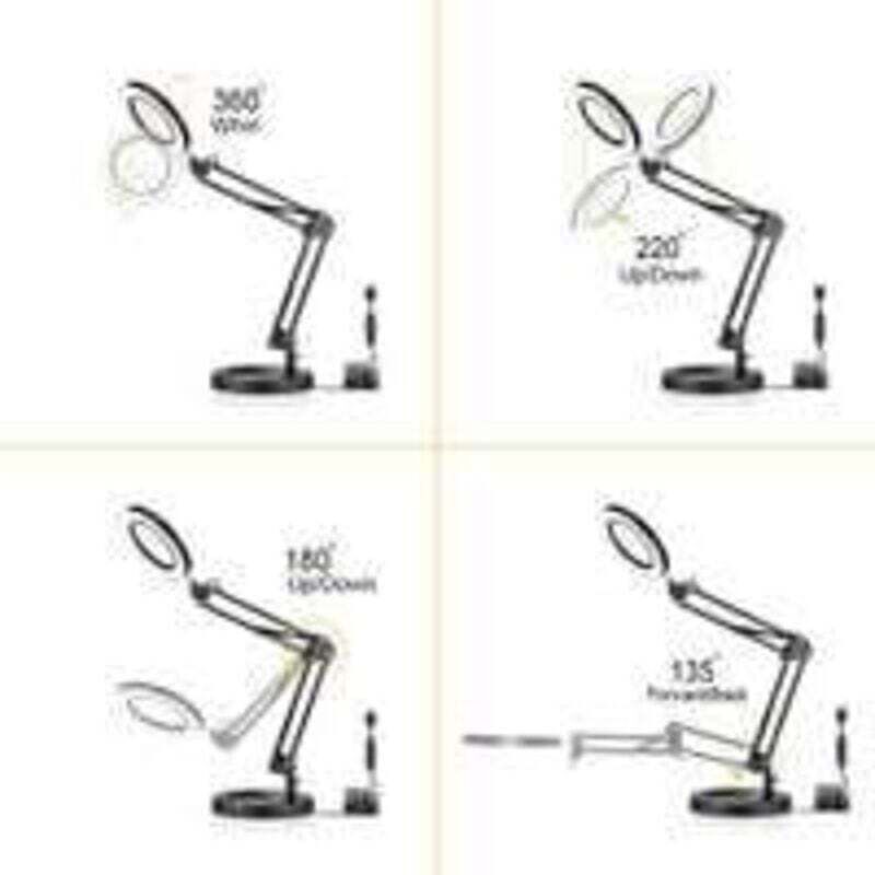 5X LED Magnifying Lamp, Adjustable Rotating Arm Desktop Magnifying Glass Lamp, Glass Lens, for Maintenance, Crafts, Reading, Sewing, Black - Image 2