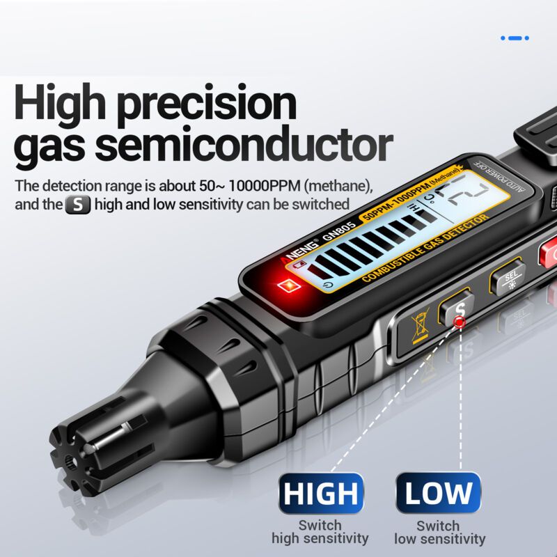 Combustible Gas Leak Detector 501000 ppm, Sound Alarm, Sensitive Semiconductor Gas Analyzer, Backlit LCD Display, Environmental Tester - Image 2