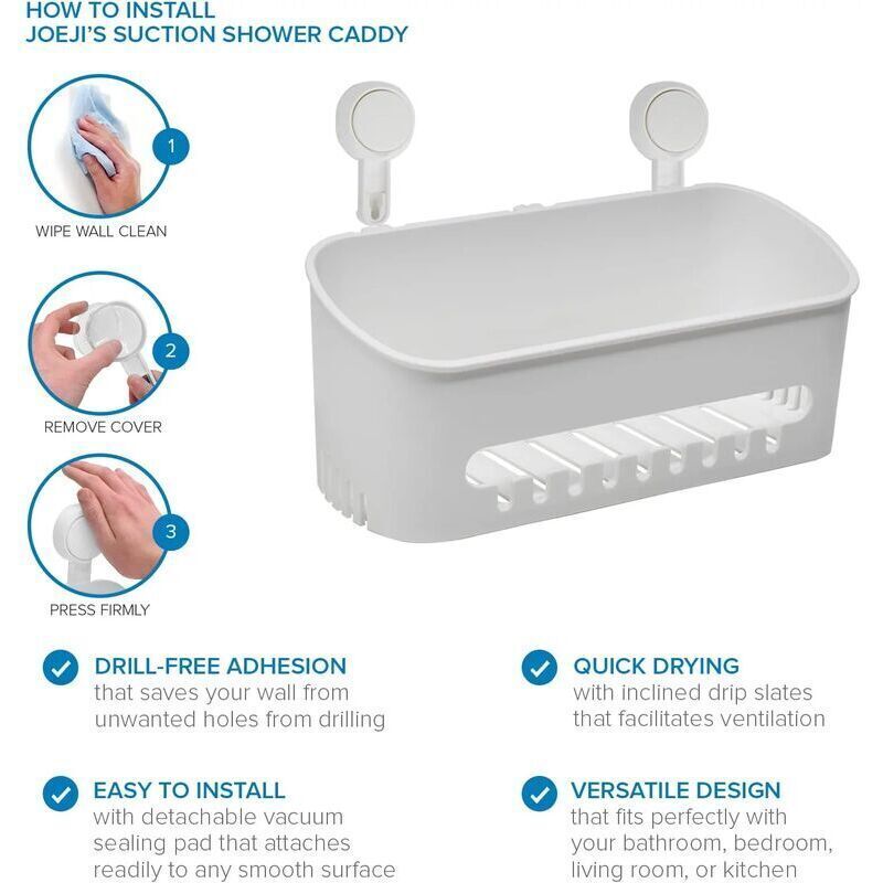 Shower Caddy, Suction Cup Shower Caddy No Drilling Suction Cup Removable Shower Basket for Bathroom Shower and Kitchen Storage Basket for Shampoo - Image 3