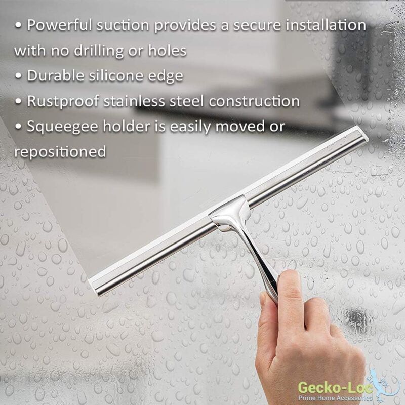 Bathroom Shower Squeegee with Suction Cup Hook for Glass, Mirror, Door Cleaning Rustproof Stainless Steel - Image 3