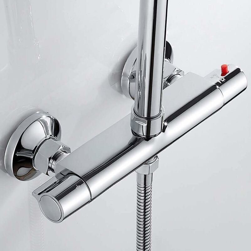 Thermostatic Shower Mixer 2 Outlets High and Low Anti-Scald Mixer Tap in Chrome Brass for Bathroom Bathtub - Image 1