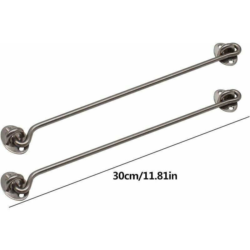 4 Pack Cabin Hooks, Thick Solid Stainless Steel Window Hooks with Mounting Screws for Barn Door, Bathroom, Sliding Door, Silver, 12 Inch - Image 2