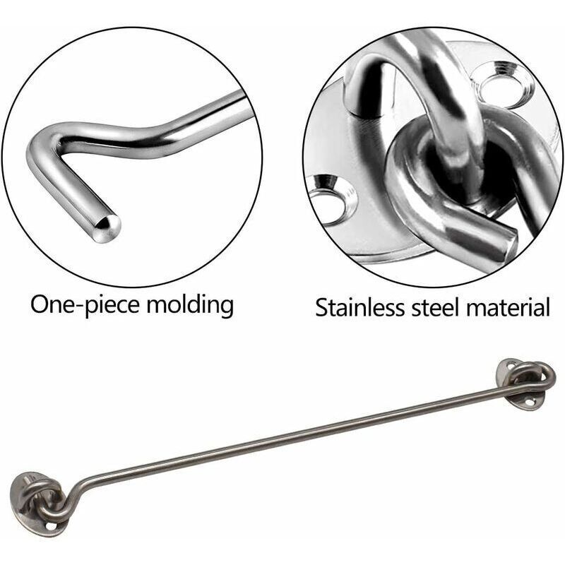 4 Pack Cabin Hooks, Thick Solid Stainless Steel Window Hooks with Mounting Screws for Barn Door, Bathroom, Sliding Door, Silver, 12 Inch - Image 3