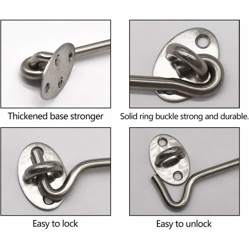 4 Pack Cabin Hooks, Thick Solid Stainless Steel Window Hooks with Mounting Screws for Barn Door, Bathroom, Sliding Door, Silver, 12 Inch - Image 4
