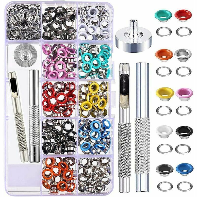500 Sets Eyelet Kit, Eyelets, Metal Eyelets, 10 Colors Eyelet Kit with 3 Eyelet Setting Tool for Shoes, Clothing, Bag, Canvas, DIY, Style C, 5 mm - Image 1