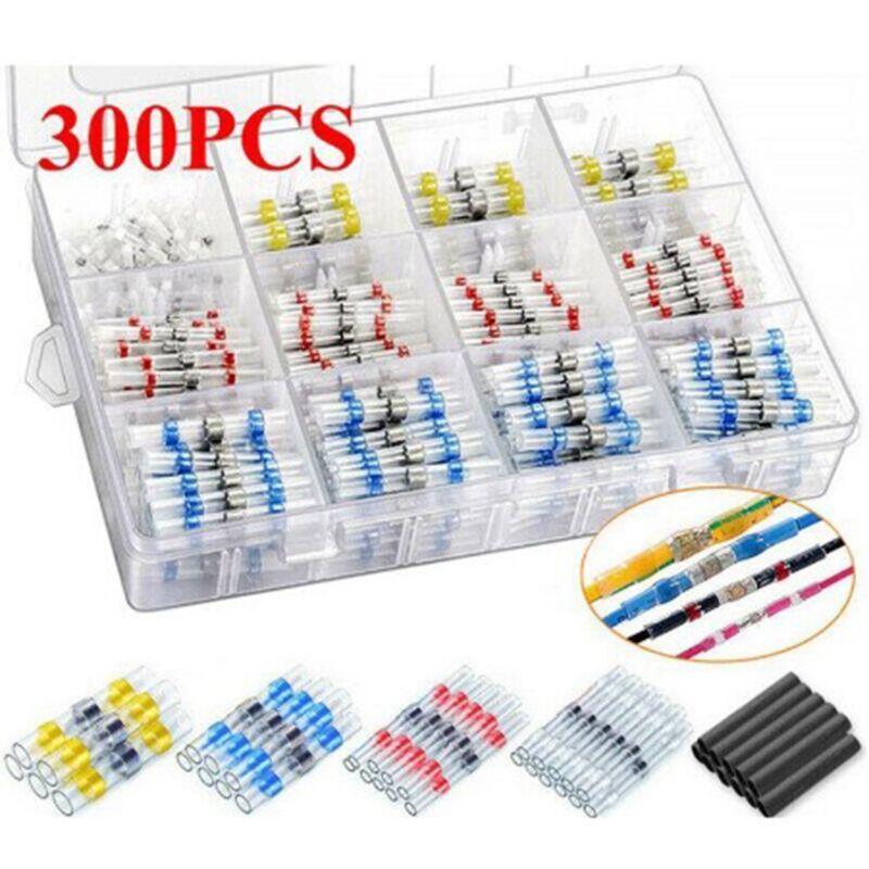 1 Set Heat Shrink Terminals, Waterproof Solder Ring Insulated Butt Connectors Assortment 300 Pcs White 25 Pcs Red 35 Pcs Blue 30 Pcs Yellow 10 Pcs - Image 1