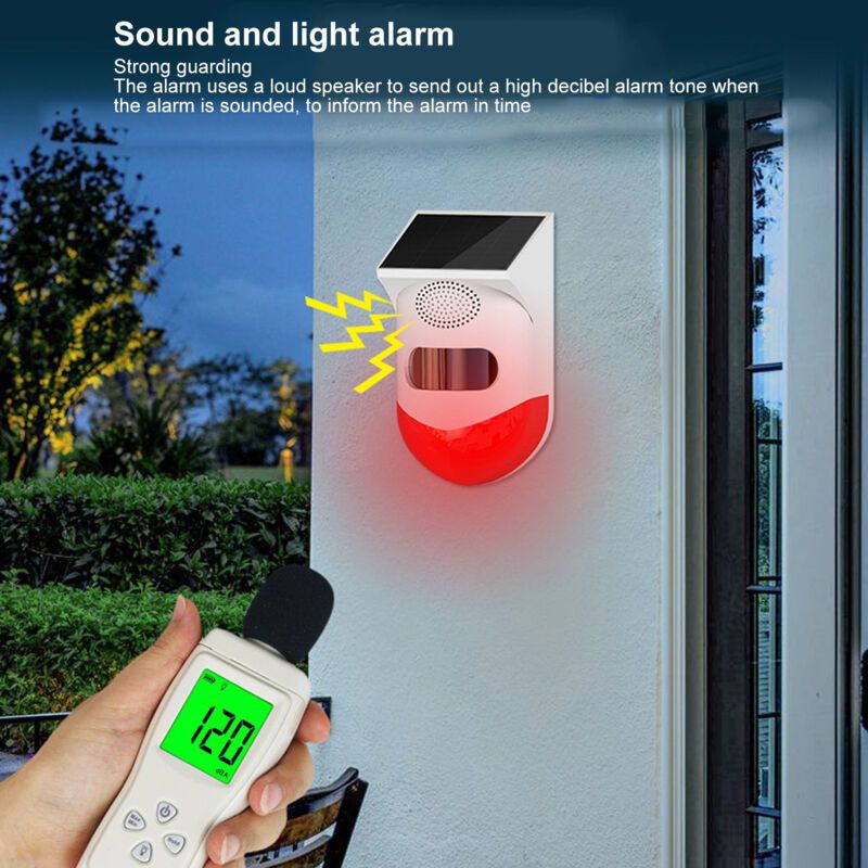 Outdoor Solar Motion Sensor Alarm Outdoor Solar Powered Wireless Security Alarm with Sound and Light Alert - Image 3