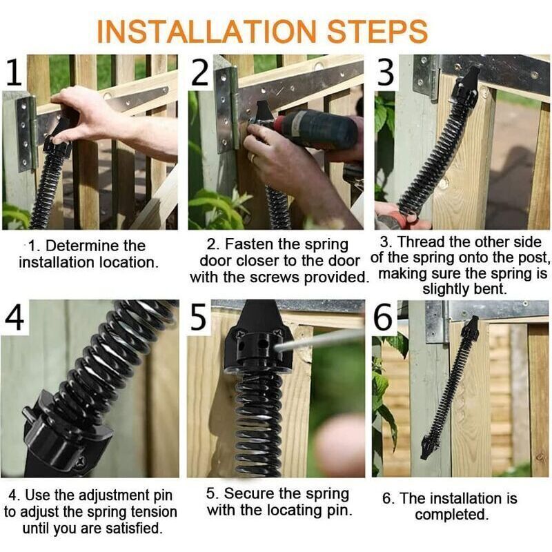 Spring Door Closer Adjustable Door Closer Outdoor Carbon Steel Spring Door Closer Screw Garden Door Closer for Household Gates Farm Fences, 14 Inch - Image 3