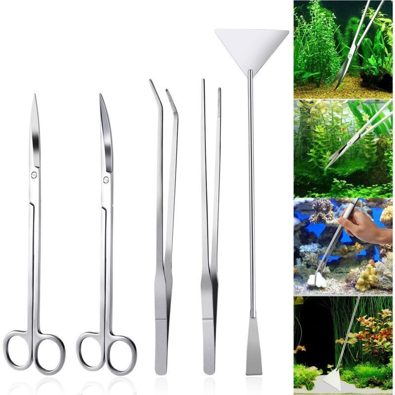 Aquarium Aquascaping Kit 5 in 1 Stainless Steel Aquarium Tank Aquatic Plant Tools Sets Tweezers Scissors Spatula - Image 1