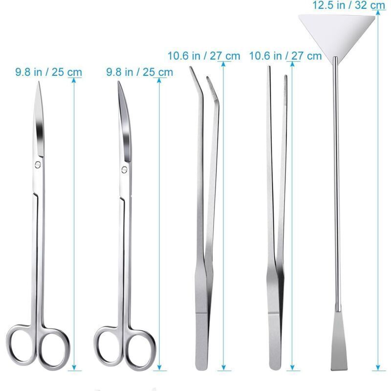 Aquarium Aquascaping Kit 5 in 1 Stainless Steel Aquarium Tank Aquatic Plant Tools Sets Tweezers Scissors Spatula - Image 4