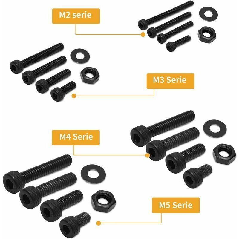 1225 Pcs Kit M2 M3 M4 M5 Carbon Steel Hex Socket Head Cap Bolts Screws with Nuts Assortment, Black - Image 4