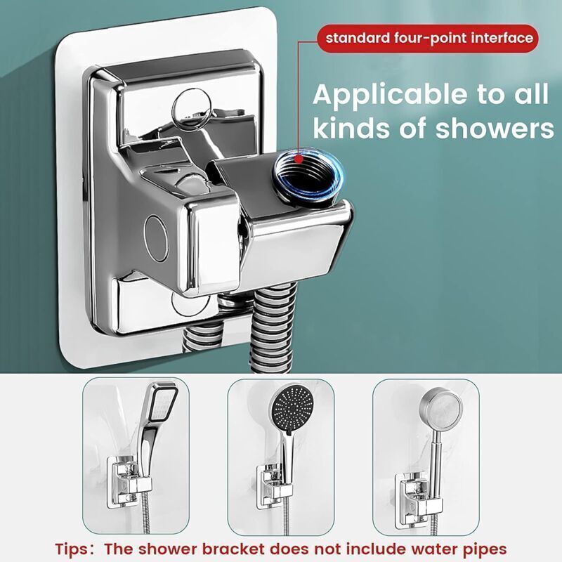 Shower Head Holder, 360 Degree Adjustable Universal Shower Bracket, Powerful No Drilling Shower Head Holder, Bathroom Wall Mount Bracket, ABS Plastic - Image 2