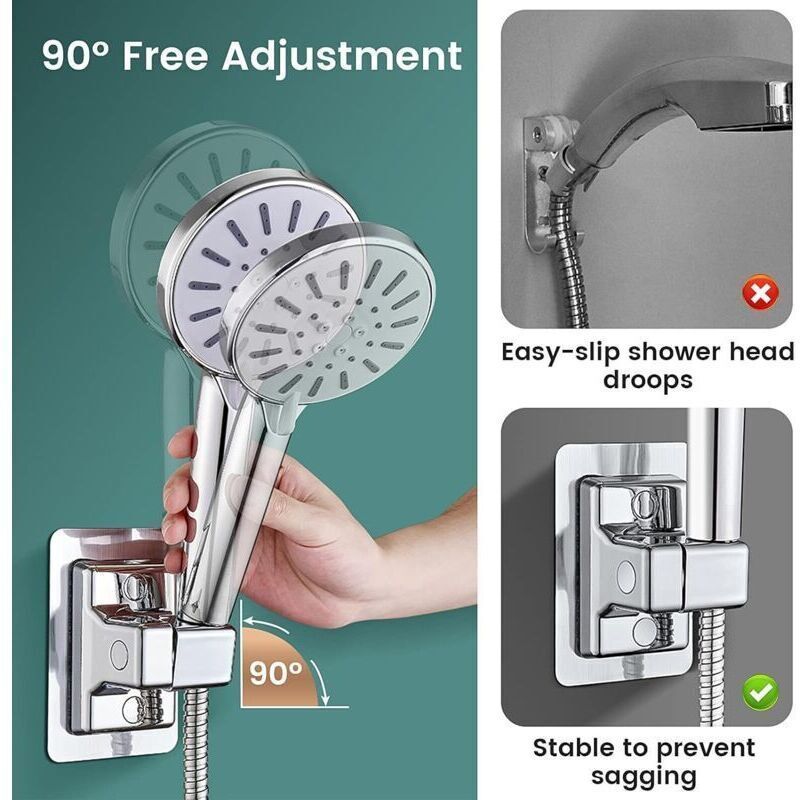 Shower Head Holder, 360 Degree Adjustable Universal Shower Bracket, Powerful No Drilling Shower Head Holder, Bathroom Wall Mount Bracket, ABS Plastic - Image 3