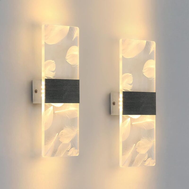 2 Pcs 12W LED Indoor Wall Light, 3000K Warm White Light Modern Acrylic Feather LED Wall Lamp, Simple Modern Wall Sconce for Bedroom, Living Room - Image 1