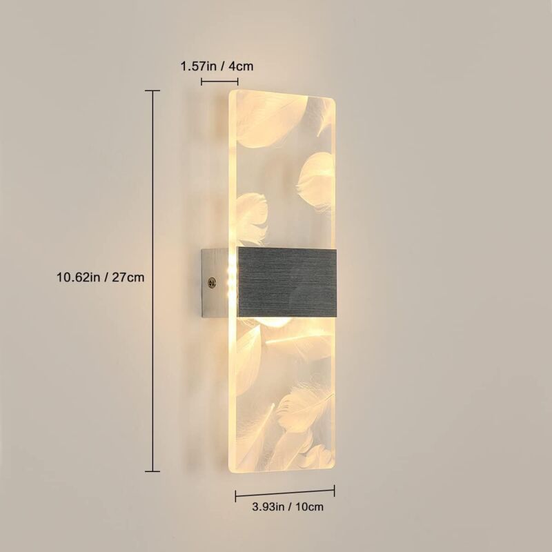 2 Pcs 12W LED Indoor Wall Light, 3000K Warm White Light Modern Acrylic Feather LED Wall Lamp, Simple Modern Wall Sconce for Bedroom, Living Room - Image 2