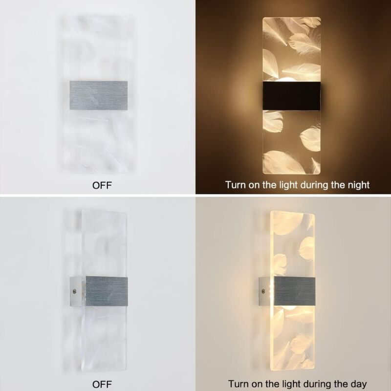 2 Pcs 12W LED Indoor Wall Light, 3000K Warm White Light Modern Acrylic Feather LED Wall Lamp, Simple Modern Wall Sconce for Bedroom, Living Room - Image 3