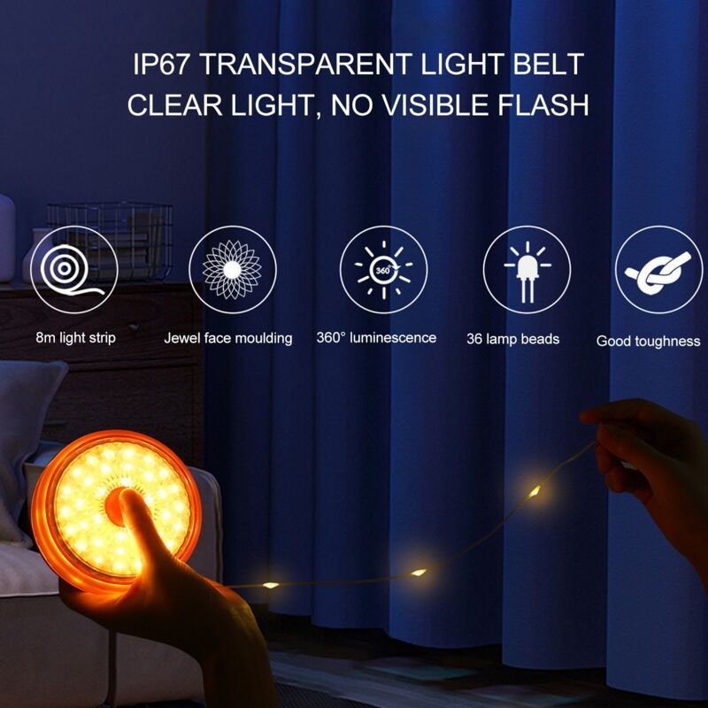 Outdoor Camping String Lights, Rechargeable, USB Charging, IPX4 Waterproof Protection for Tent, Gray - Image 3