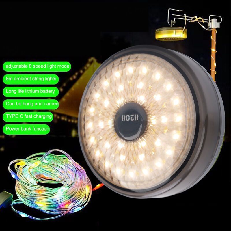 Outdoor Camping String Lights, Rechargeable, USB Charging, IPX4 Waterproof Protection for Tent, Gray - Image 4